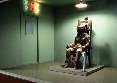 Death in the Chair, 1973 (mixed media, polyester resin and fiberglass, with a mechanical action; the figure "jolts" when a lever is pulled. Dimensions are 144" X 132" X 120")